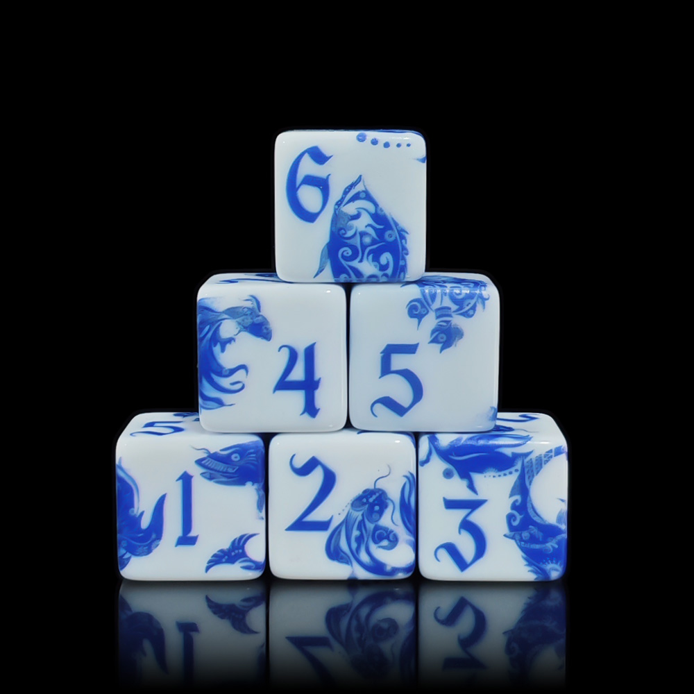 12個入り青と白の磁器鯉魚D6ダイス、中国風16MM正方形ア - Board Game Live のレビューと価格